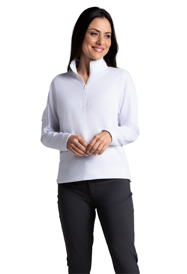 Solid Popcorn Stitch 1/4 Zip Pullover - 42000