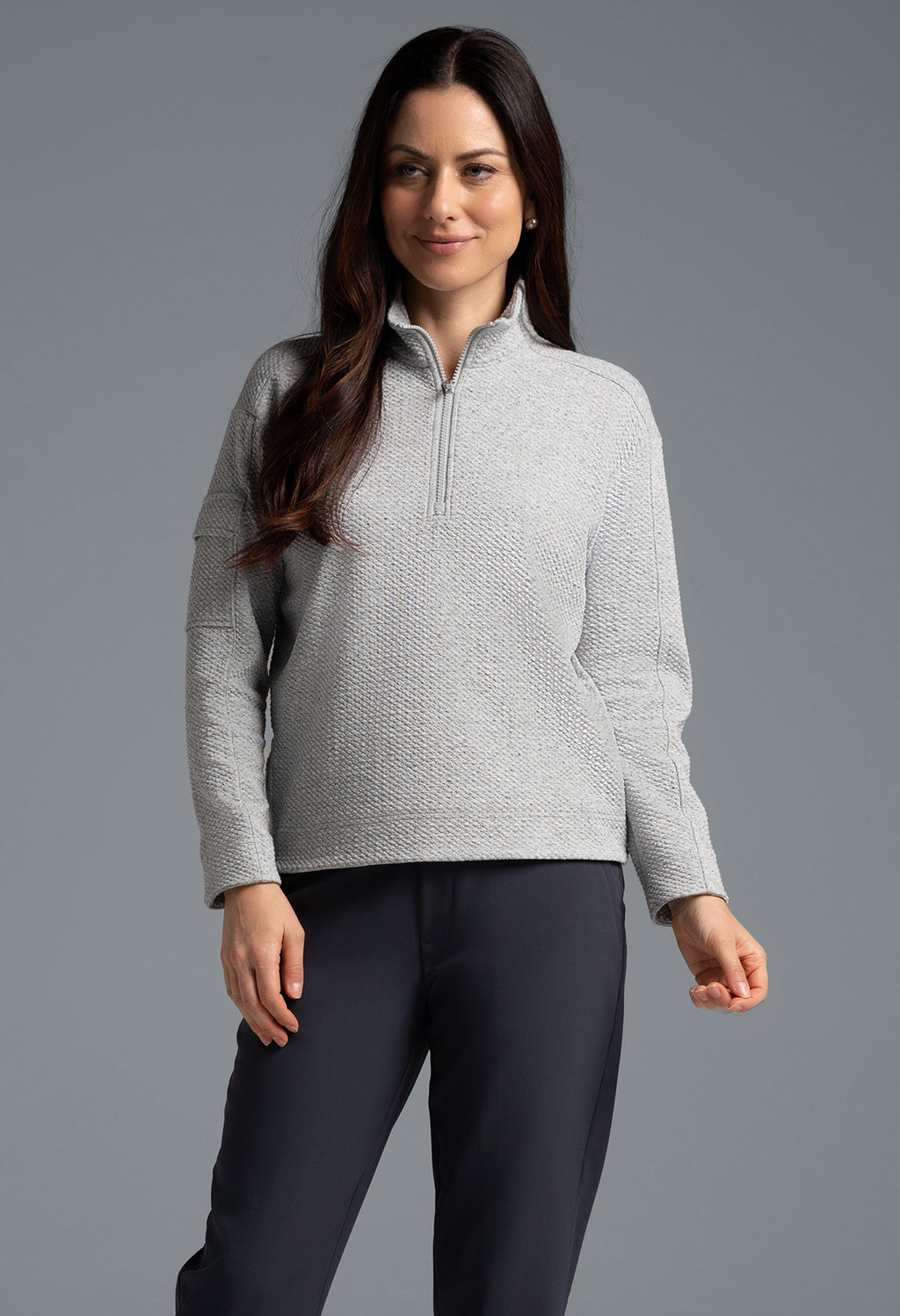 Solid Popcorn Stitch 1/4 Zip Pullover - 42000